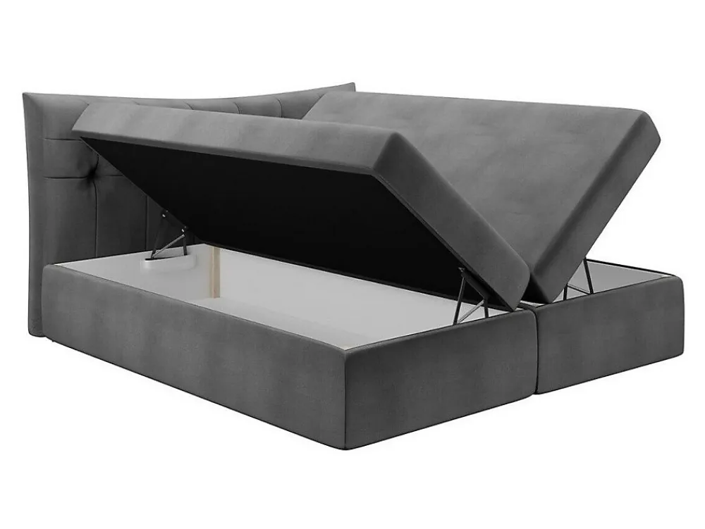 Lit continental Baltimore 157, Double, Gris, Tissu, Disponible>Mobilier1
