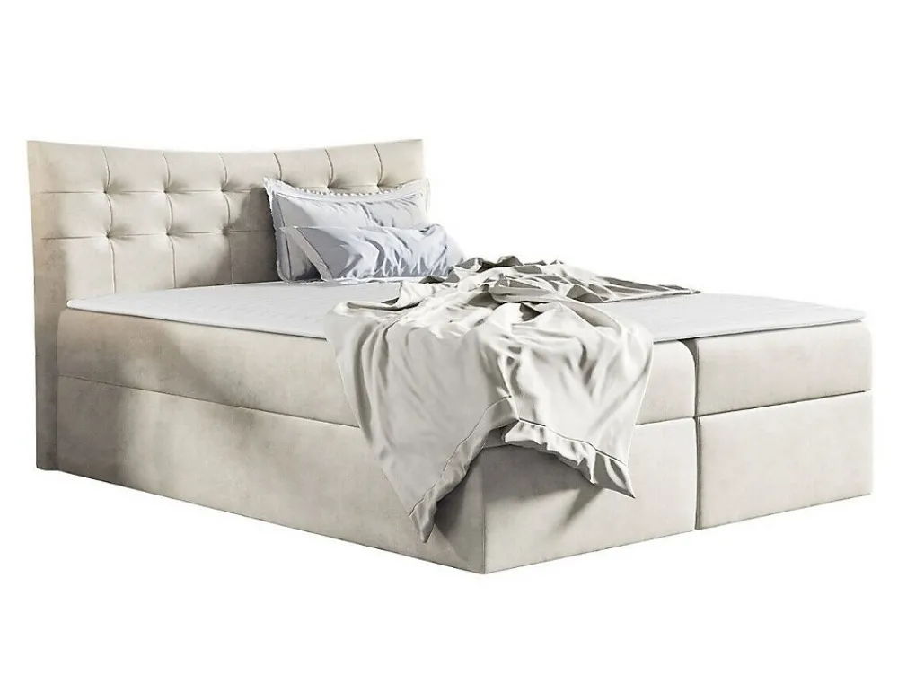 Lit continental Baltimore 157, Double, Brun clair, Tissu, Disponible>Mobilier1