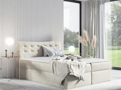 Lit continental Baltimore 157, Double, Brun clair, Tissu, Disponible>Mobilier1