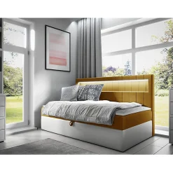 Mobilier1 Lit continental Baltimore 168, Unique, Jaune, Faux cuir, Disponible* Ensemble Sommier Et Matelas