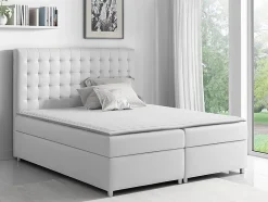 Mobilier1 Lit continental Baltimore 115, Double, Blanc, Faux cuir, Disponible* Ensemble Sommier Et Matelas