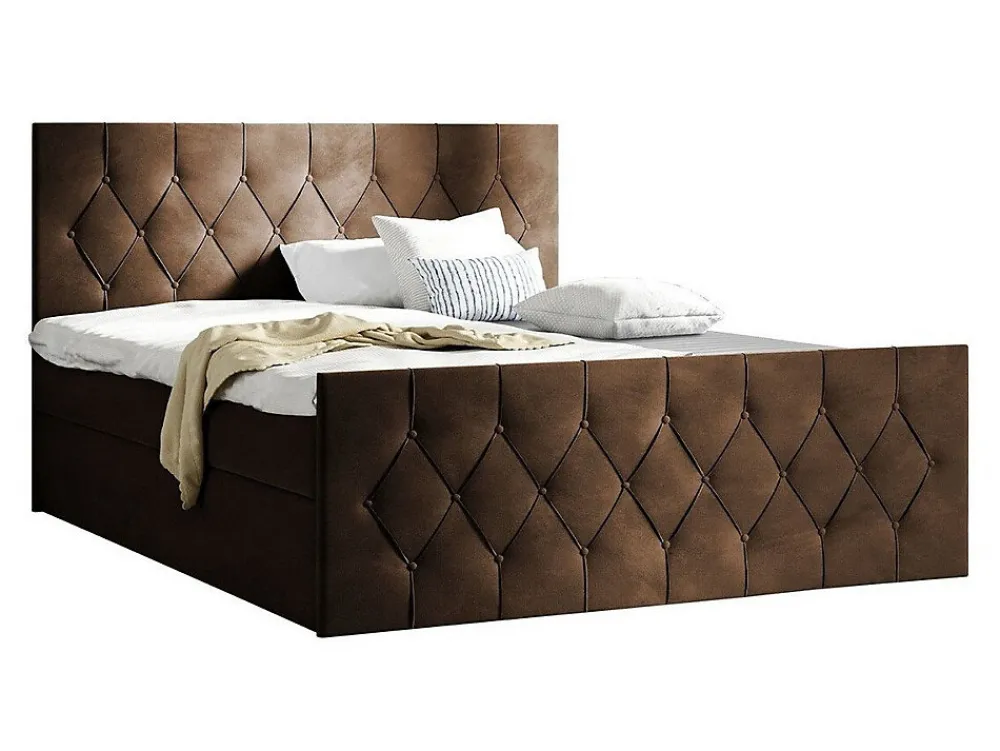 Lit continental Baltimore 161, Double, Marron, Tissu, Disponible>Mobilier1