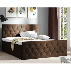 Lit continental Baltimore 161, Double, Marron, Tissu, Disponible>Mobilier1