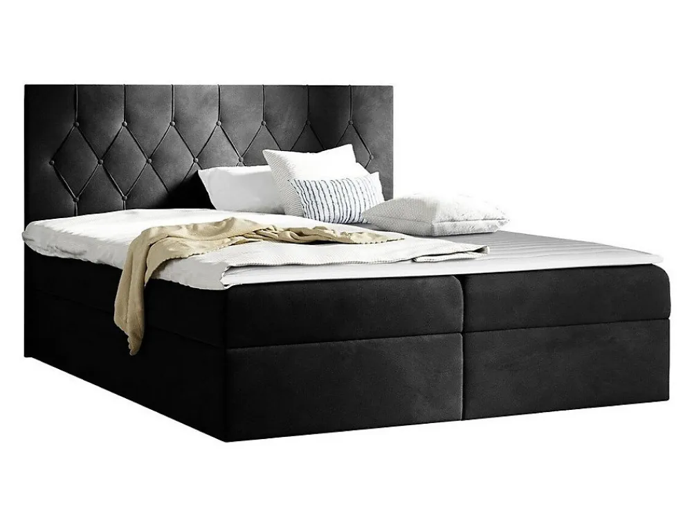 Lit continental Baltimore 159, Double, Noir, Tissu, Disponible>Mobilier1 Best
