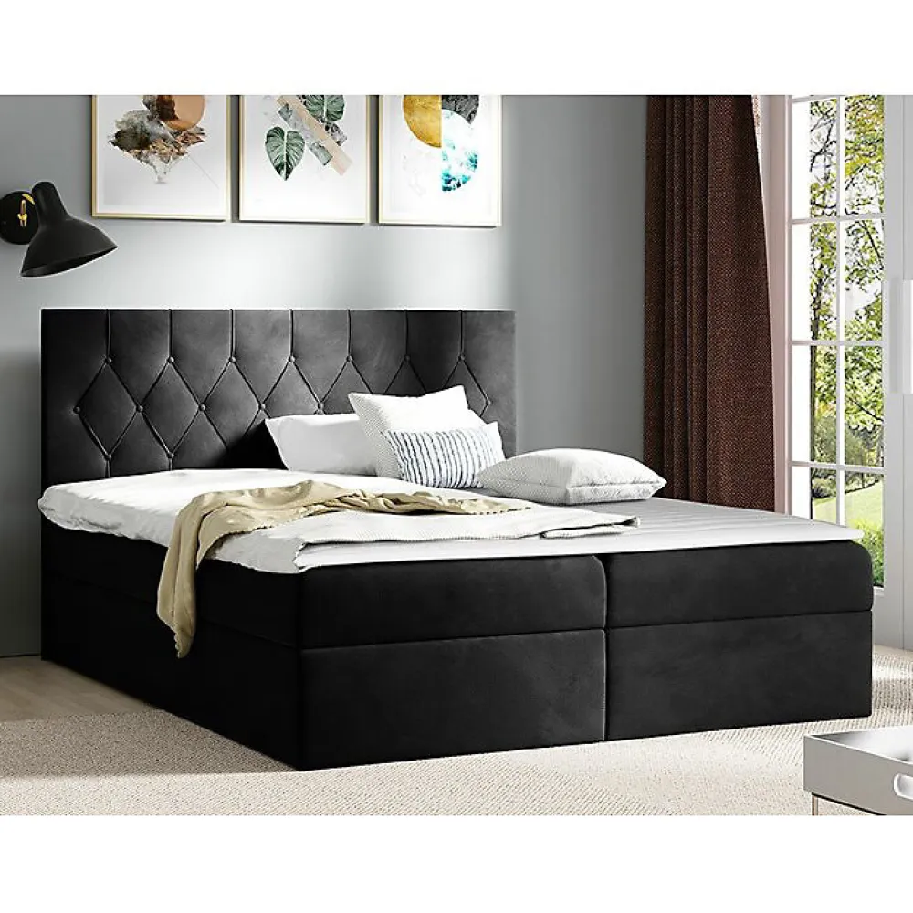 Lit continental Baltimore 159, Double, Noir, Tissu, Disponible>Mobilier1 Best