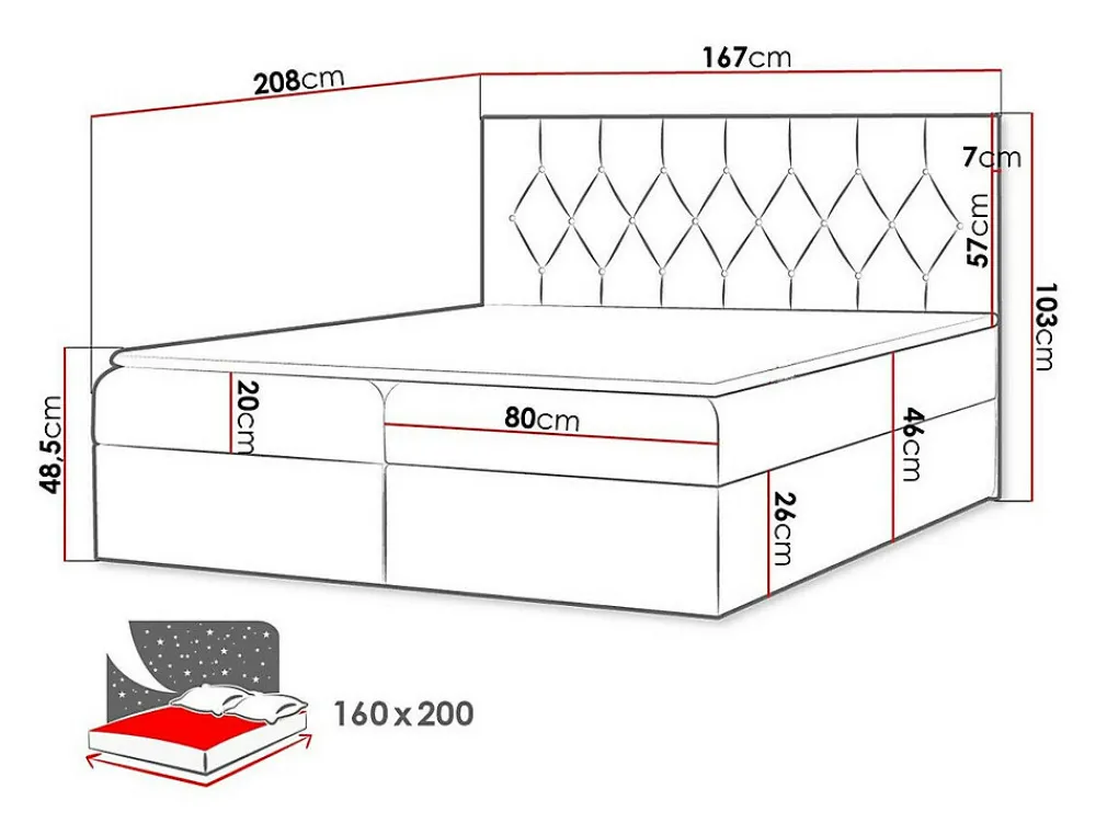 Lit continental Baltimore 159, Double, Noir, Tissu, Disponible>Mobilier1 Best