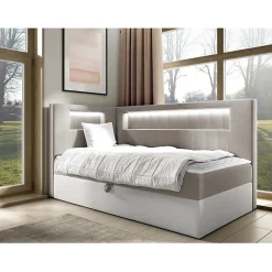 Mobilier1 Lit continental Baltimore 172, Unique, Brun clair, Faux cuir* Ensemble Sommier Et Matelas