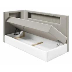Mobilier1 Lit continental Baltimore 172, Unique, Brun clair, Faux cuir* Ensemble Sommier Et Matelas