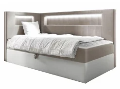 Mobilier1 Lit continental Baltimore 172, Unique, Brun clair, Faux cuir* Ensemble Sommier Et Matelas