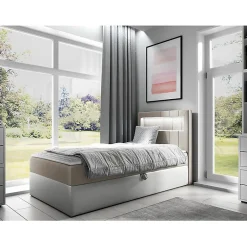 Mobilier1 Lit continental Baltimore 169, Unique, Brun clair, Faux cuir* Ensemble Sommier Et Matelas