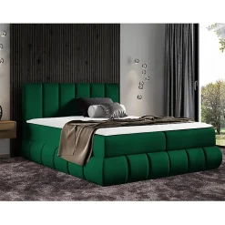 Mobilier1 Lit continental Baltimore 152, Double, Vert, Tissu, Disponible* Ensemble Sommier Et Matelas