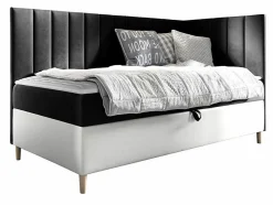 Lit continental Baltimore 164, Unique, Gris, Faux cuir, Disponible>Mobilier1 Online