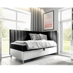 Lit continental Baltimore 164, Unique, Gris, Faux cuir, Disponible>Mobilier1 Online