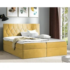 Mobilier1 Lit continental Baltimore 159, Double, Jaune, Tissu, Disponible* Ensemble Sommier Et Matelas