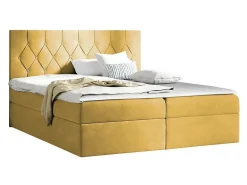 Mobilier1 Lit continental Baltimore 159, Double, Jaune, Tissu, Disponible* Ensemble Sommier Et Matelas