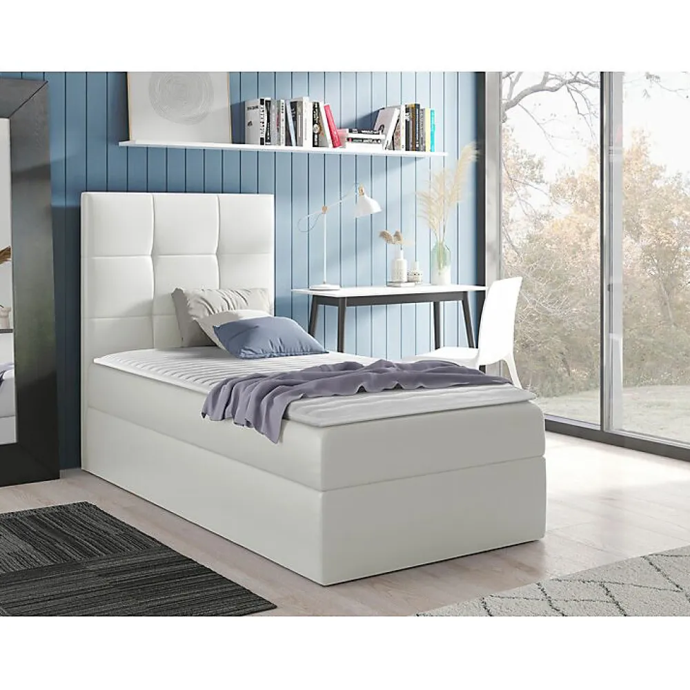 Lit continental Baltimore 180, Unique, Blanc, Faux cuir, Disponible>Mobilier1 Sale