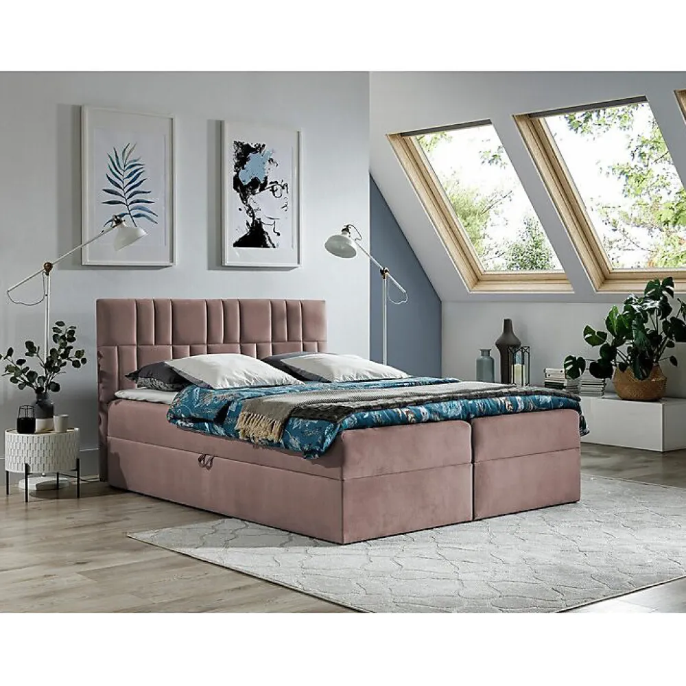 Lit continental Baltimore 143, Double, Rose, Tissu, Disponible>Mobilier1 Outlet
