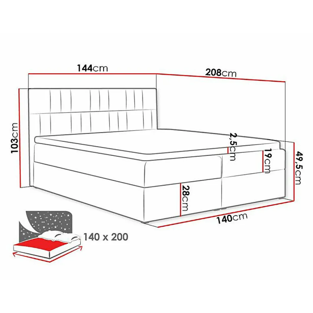 Lit continental Baltimore 143, Double, Rose, Tissu, Disponible>Mobilier1 Outlet