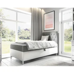 Mobilier1 Lit continental Baltimore 171, Unique, Gris, Faux cuir, Disponible* Ensemble Sommier Et Matelas