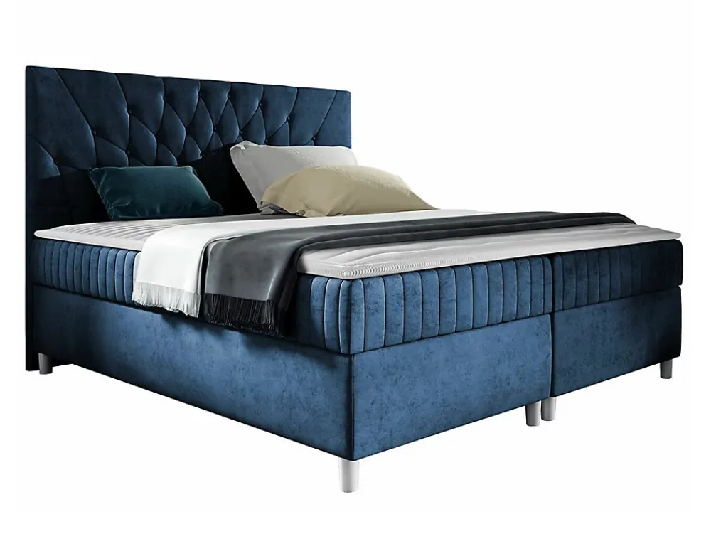 Mobilier1 Lit continental Baltimore 175, Double, Bleu, Tissu, Disponible* Ensemble Sommier Et Matelas