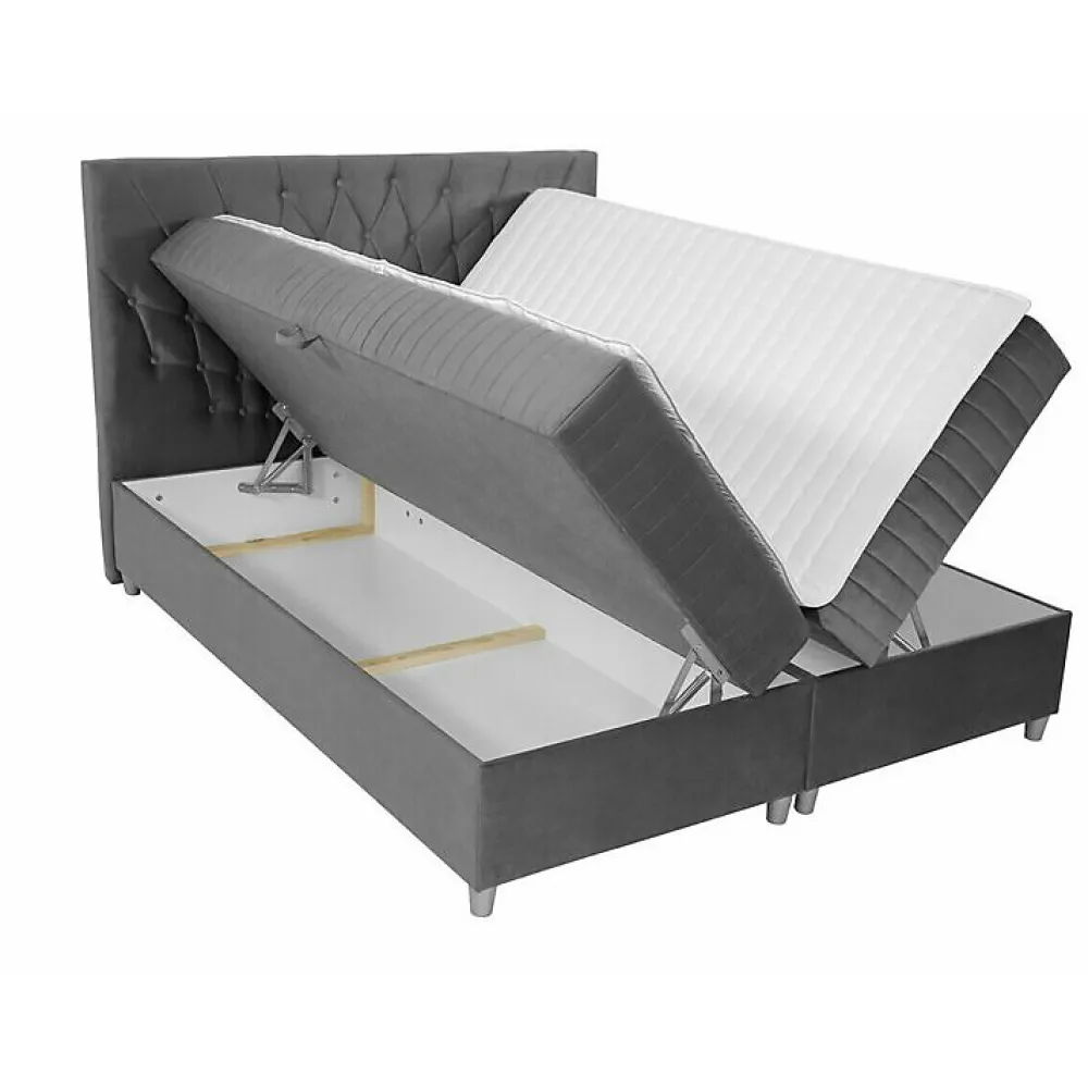 Mobilier1 Lit continental Baltimore 175, Double, Bleu, Tissu, Disponible* Ensemble Sommier Et Matelas