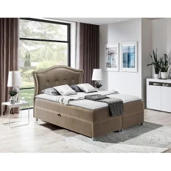 Lit continental Baltimore 135, Unique, Brun clair, Tissu, Disponible>Mobilier1 Clearance
