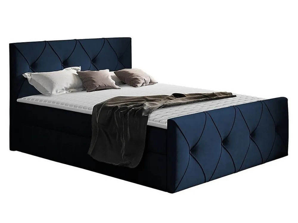Lit continental Baltimore 150, Double, Bleu, Tissu, Disponible>Mobilier1 Online