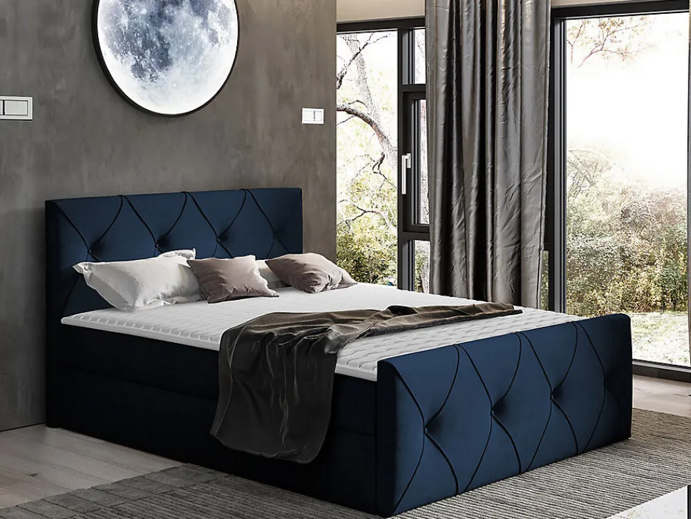 Lit continental Baltimore 150, Double, Bleu, Tissu, Disponible>Mobilier1 Online