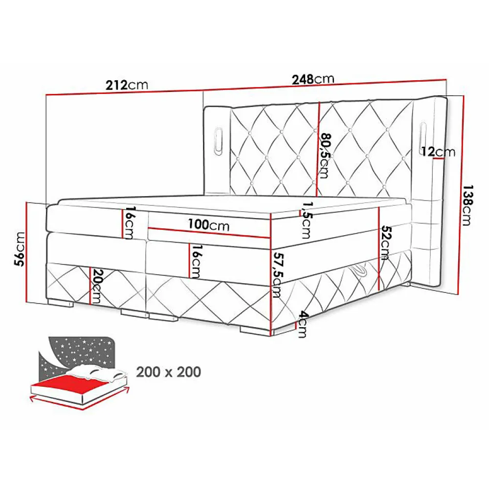 Lit continental Baltimore 187, Double, Brun clair, Tissu, Disponible>Mobilier1 Hot
