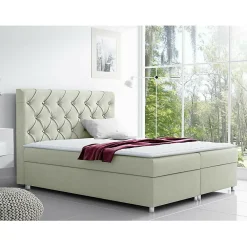 Mobilier1 Lit continental Baltimore 112, Double, Brun clair, Tissu, Disponible* Ensemble Sommier Et Matelas