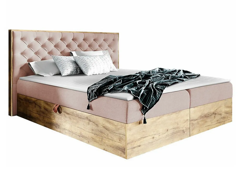 Lit continental Baltimore 182, Unique, Rose, Tissu, Disponible>Mobilier1 Online