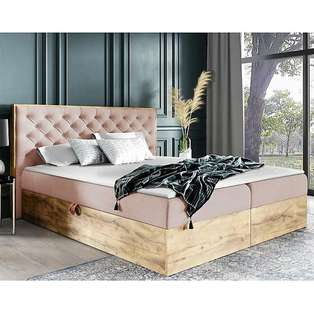 Lit continental Baltimore 182, Unique, Rose, Tissu, Disponible>Mobilier1 Online
