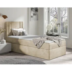 Lit continental Baltimore 179, Unique, Brun clair, Tissu, Disponible>Mobilier1 Best