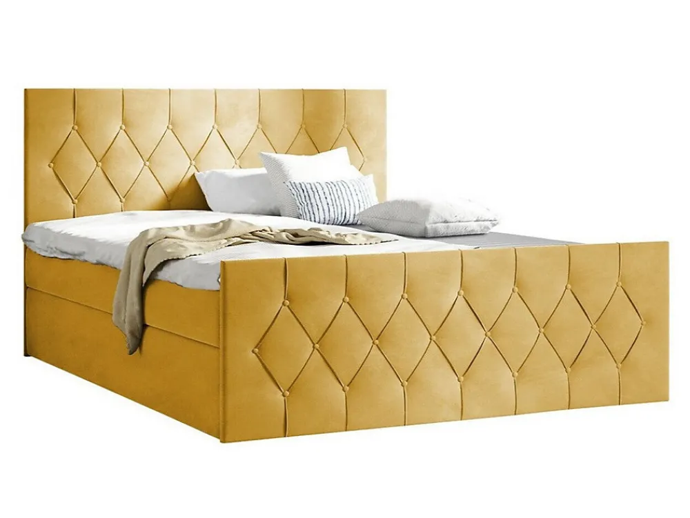 Lit continental Baltimore 161, Unique, Jaune, Tissu, Disponible>Mobilier1 Clearance
