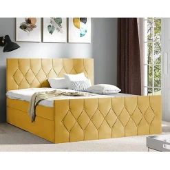 Lit continental Baltimore 161, Unique, Jaune, Tissu, Disponible>Mobilier1 Clearance