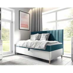Mobilier1 Lit continental Baltimore 165, Unique, Turquoise, Faux cuir* Ensemble Sommier Et Matelas