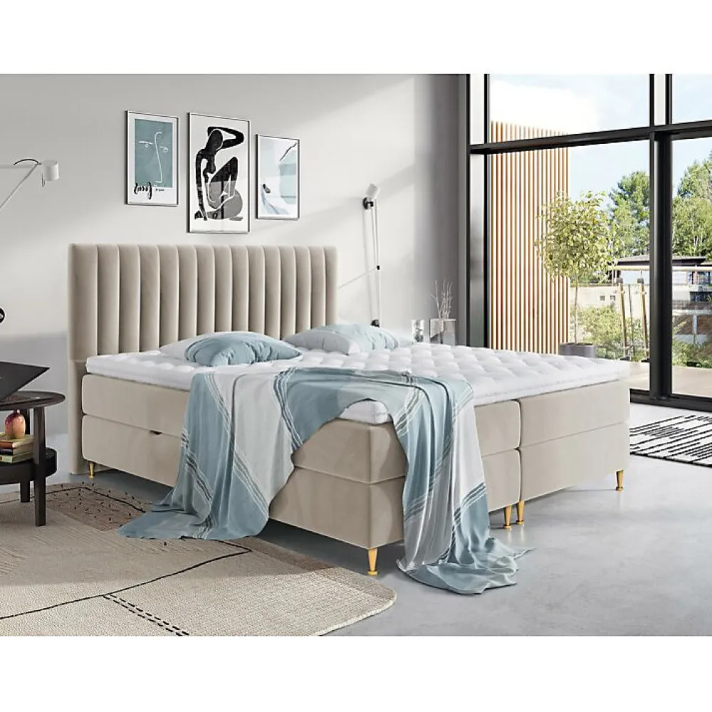 Lit continental ComfiDream 156, Double, Brun clair, Tissu, Disponible>Mobilier1 Discount