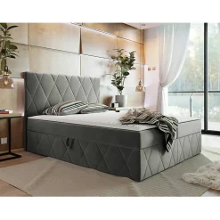 Lit continental Comfivo 225, Double, Gris, Tissu, Disponible>Mobilier1 Best