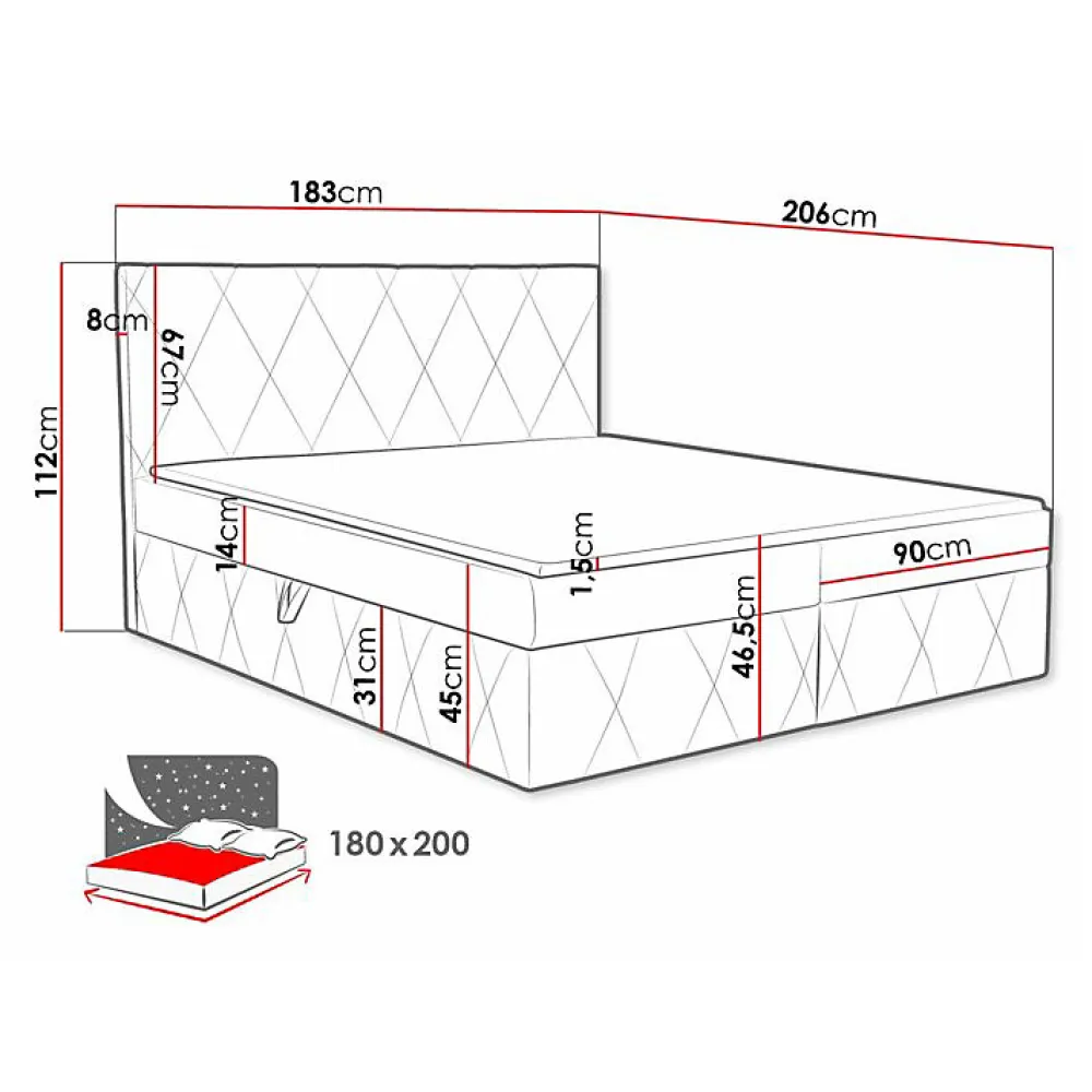 Lit continental Comfivo 225, Double, Gris, Tissu, Disponible>Mobilier1 Best
