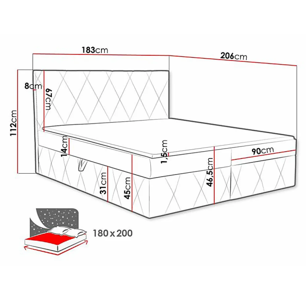 Mobilier1 Lit continental Comfivo 225, Double, Rouge, Tissu, Disponible* Ensemble Sommier Et Matelas