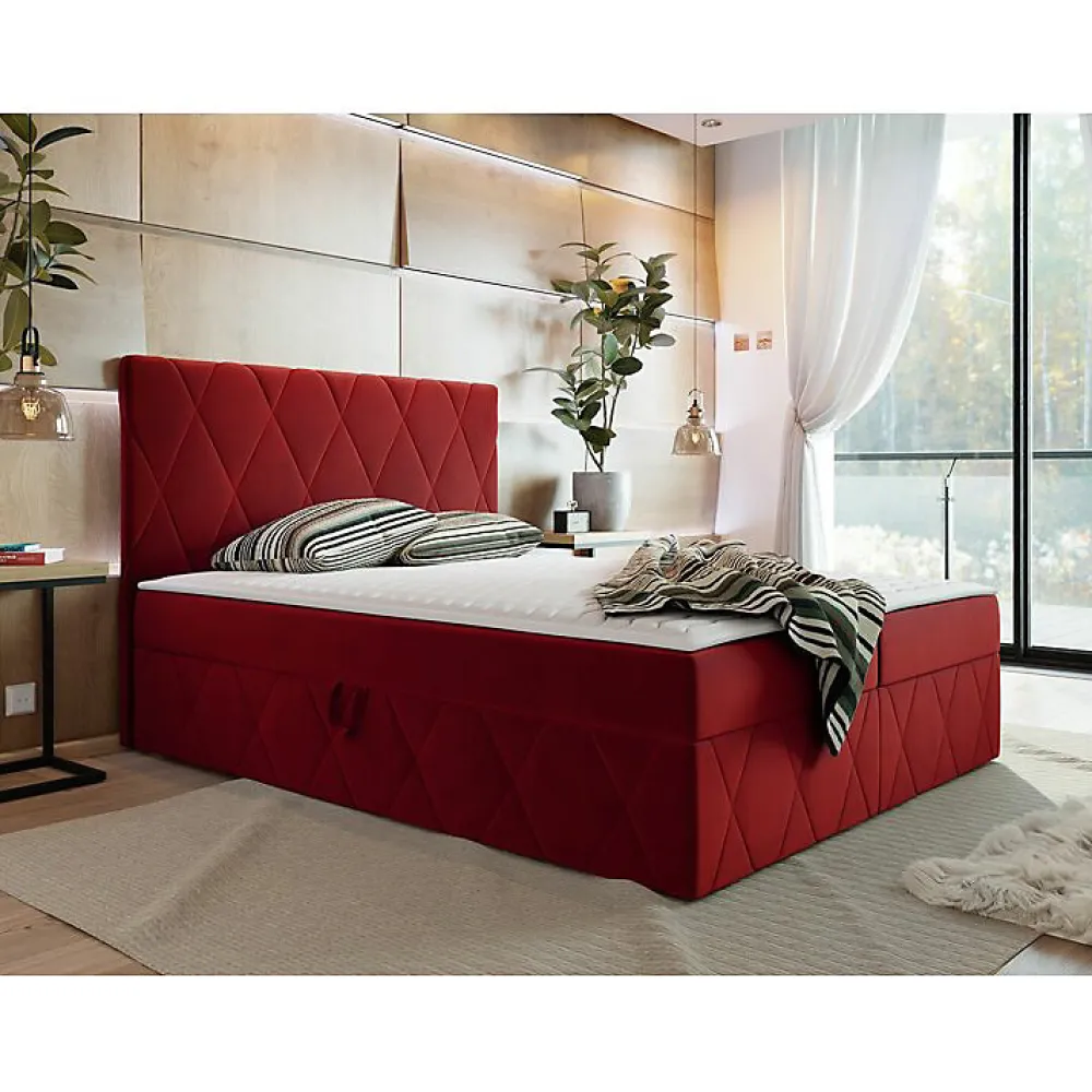Mobilier1 Lit continental Comfivo 225, Double, Rouge, Tissu, Disponible* Ensemble Sommier Et Matelas