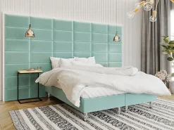 Lit continental Logan 101, Double, Turquoise, Tissu, Disponible><noscript><img width=