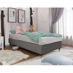 Mobilier1 Lit continental Logan 108, Unique, Gris, Tissu, Disponible* Ensemble Sommier Et Matelas