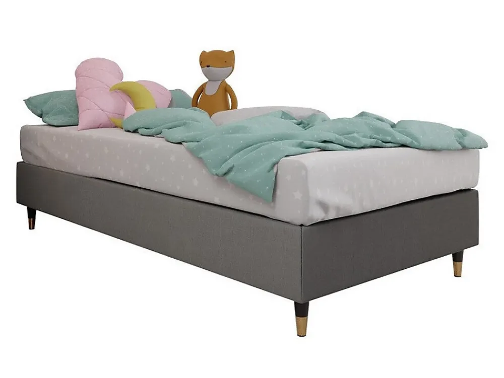 Mobilier1 Lit continental Logan 108, Unique, Gris, Tissu, Disponible* Ensemble Sommier Et Matelas
