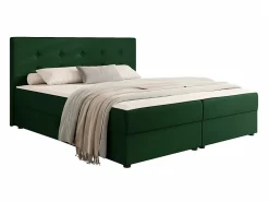 Mobilier1 Lit continental Memphis 114, Double, Vert, Tissu, Disponible* Ensemble Sommier Et Matelas