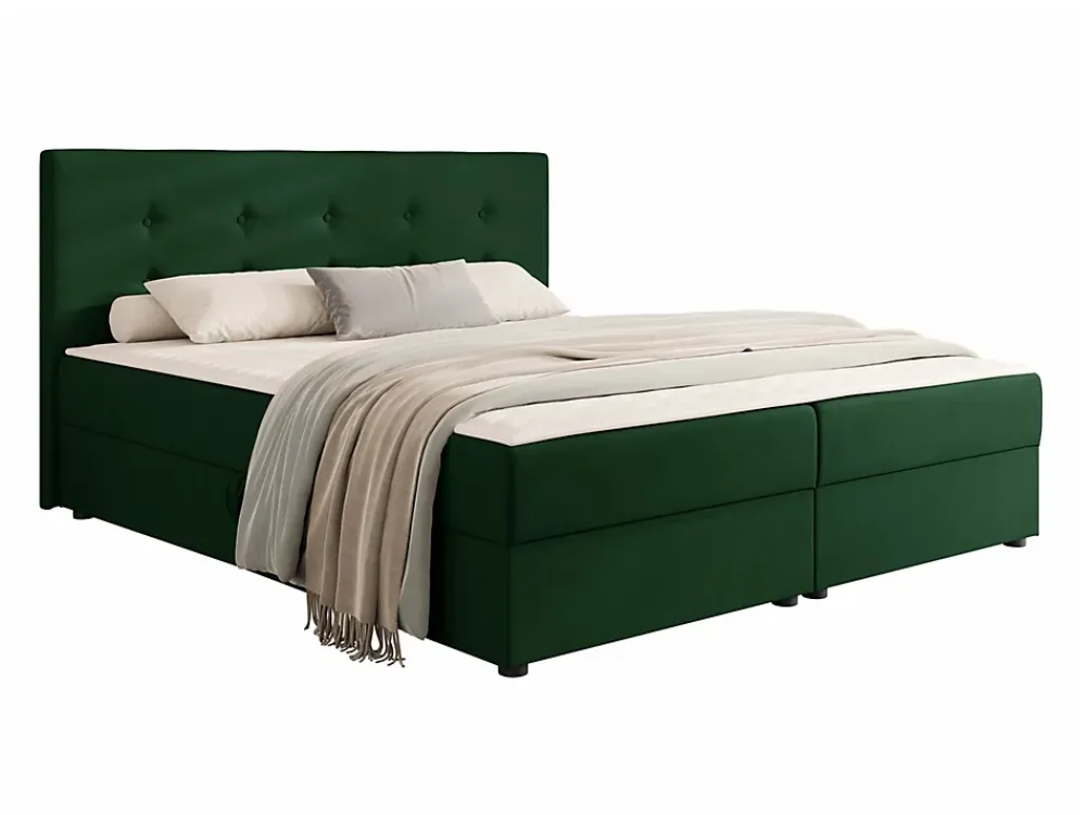 Mobilier1 Lit continental Memphis 114, Double, Vert, Tissu, Disponible* Ensemble Sommier Et Matelas