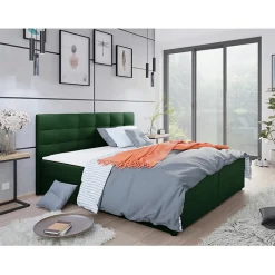 Mobilier1 Lit continental Memphis 114, Double, Vert, Tissu, Disponible* Ensemble Sommier Et Matelas