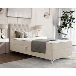 Mobilier1 Lit continental Memphis 142, Unique, Brun clair, Tissu, Disponible* Ensemble Sommier Et Matelas