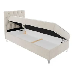 Mobilier1 Lit continental Memphis 142, Unique, Brun clair, Tissu, Disponible* Ensemble Sommier Et Matelas