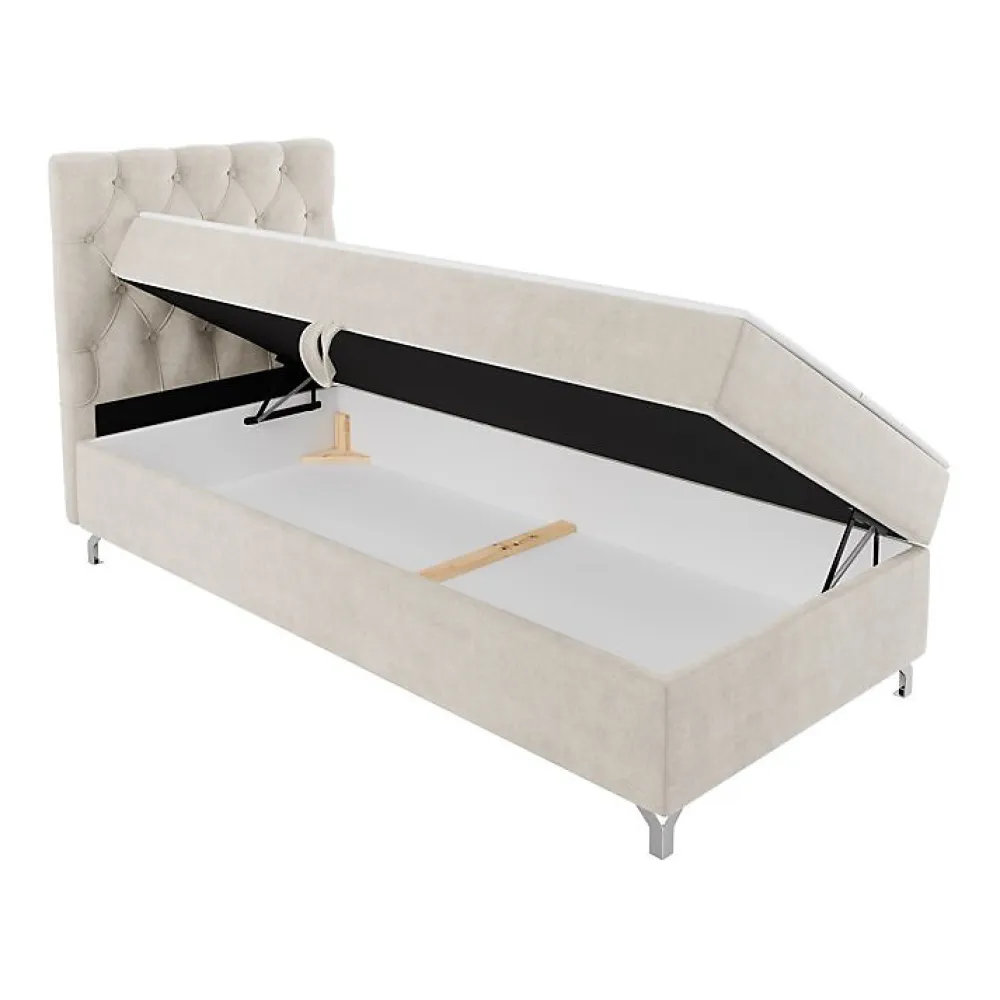 Mobilier1 Lit continental Memphis 142, Unique, Brun clair, Tissu, Disponible* Ensemble Sommier Et Matelas